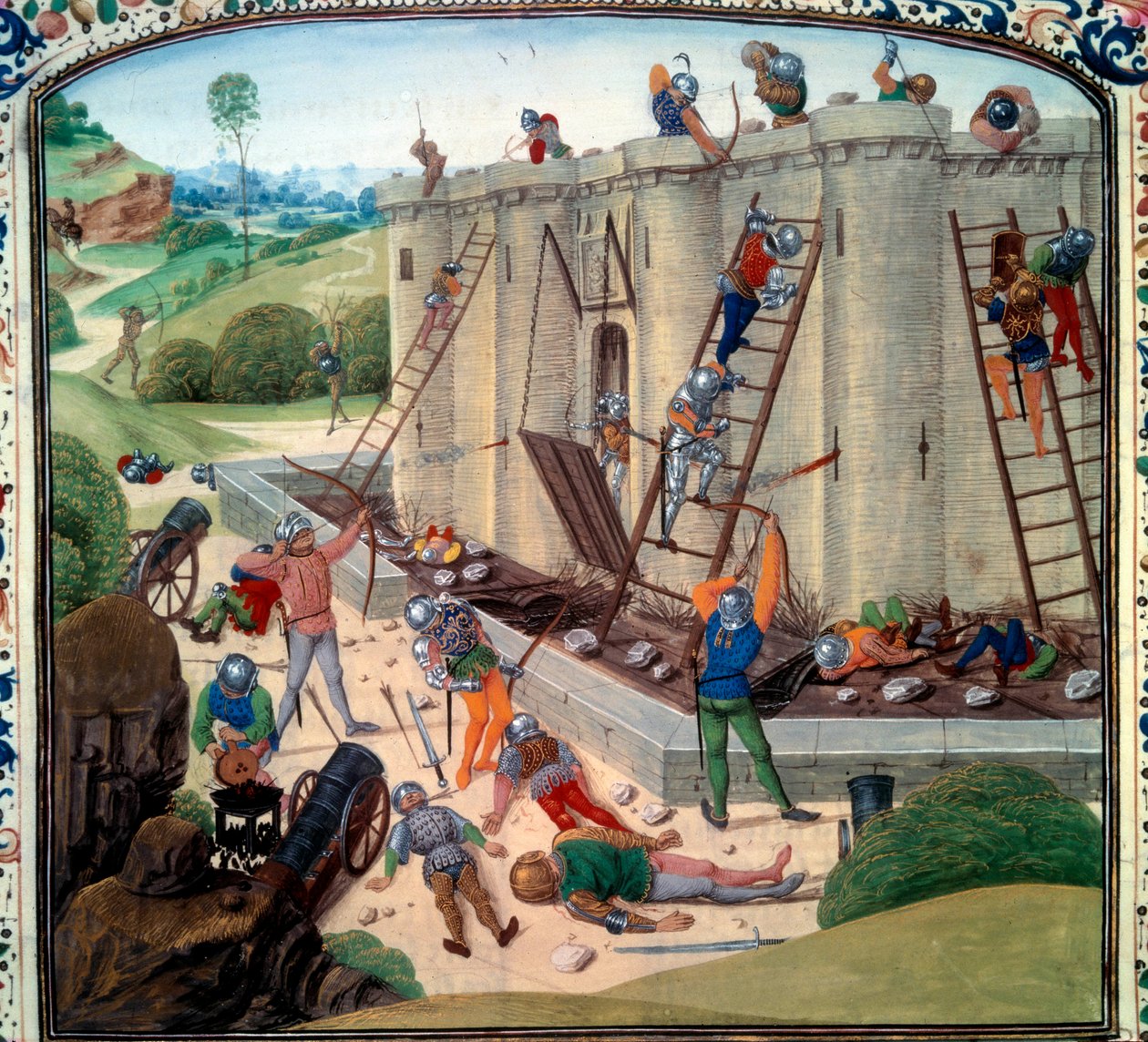 Sítio de Brest (1386 d.C.). Miniatura em "Crónicas" de Jean Froissart (Fólio 116v) de Unknown artist