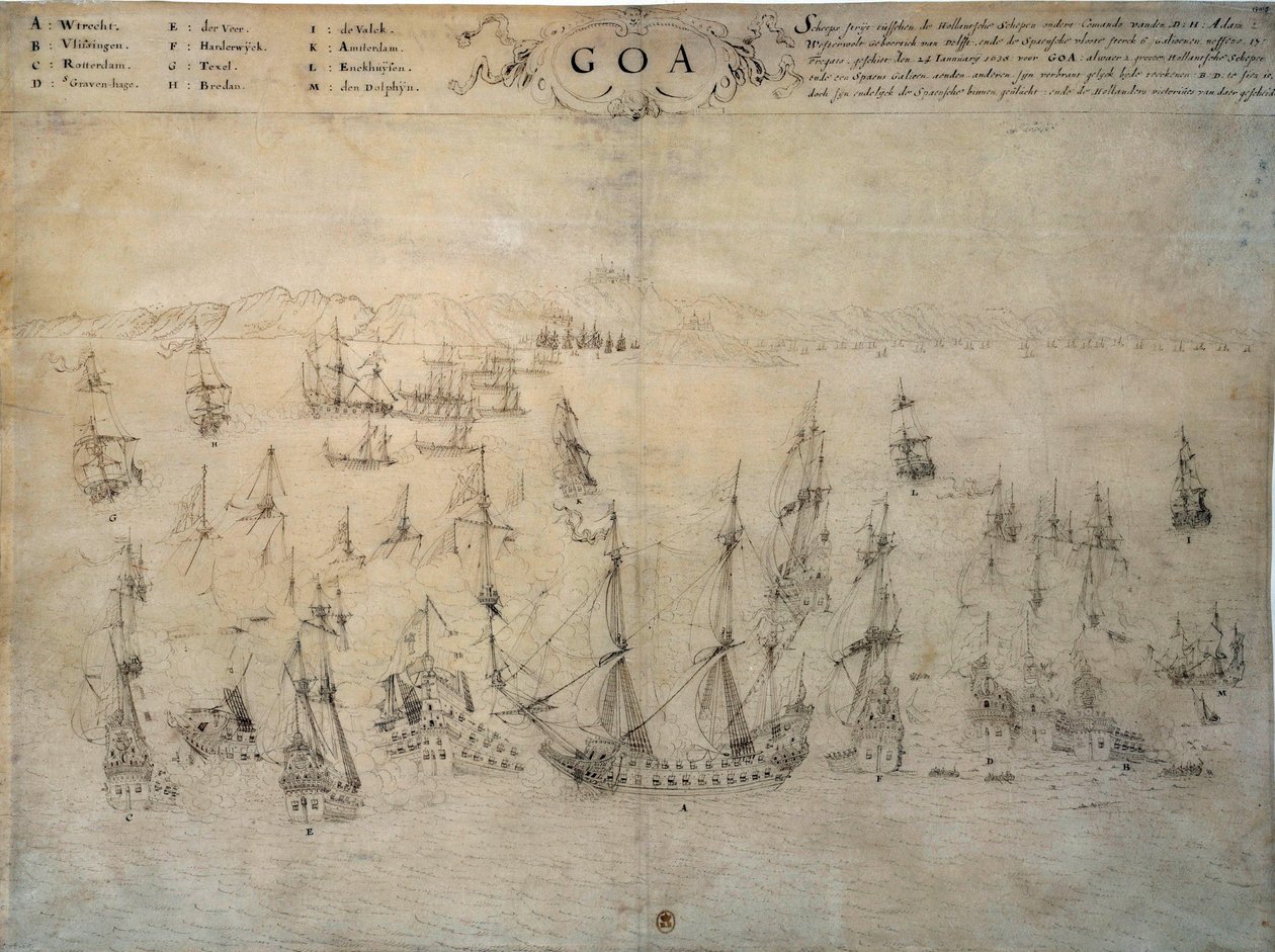 Sítio de Goa, colónia portuguesa, pela frota holandesa entre 1603 e 1639. Manuscrito do século XVII Paris, B.N. de Unknown artist
