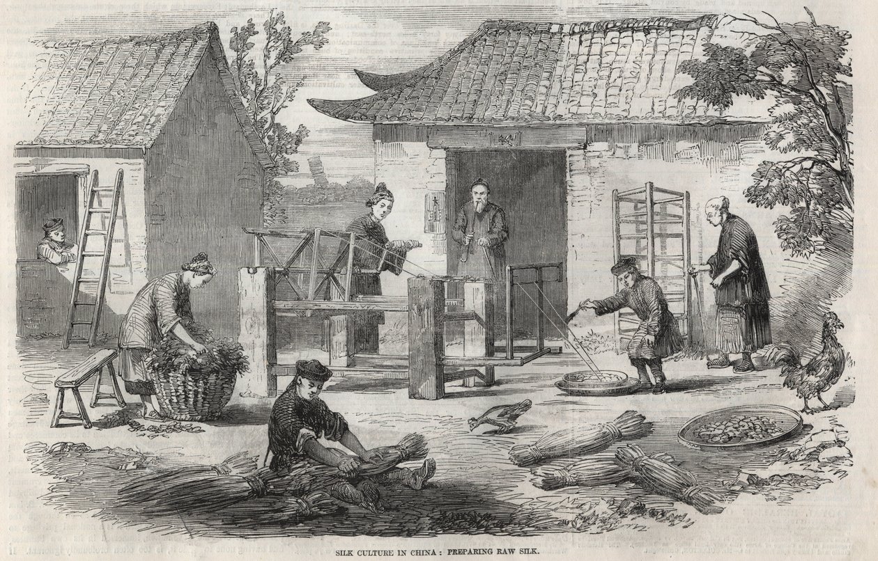 A produção de seda na China e as várias fases de fabricação. de Unknown artist