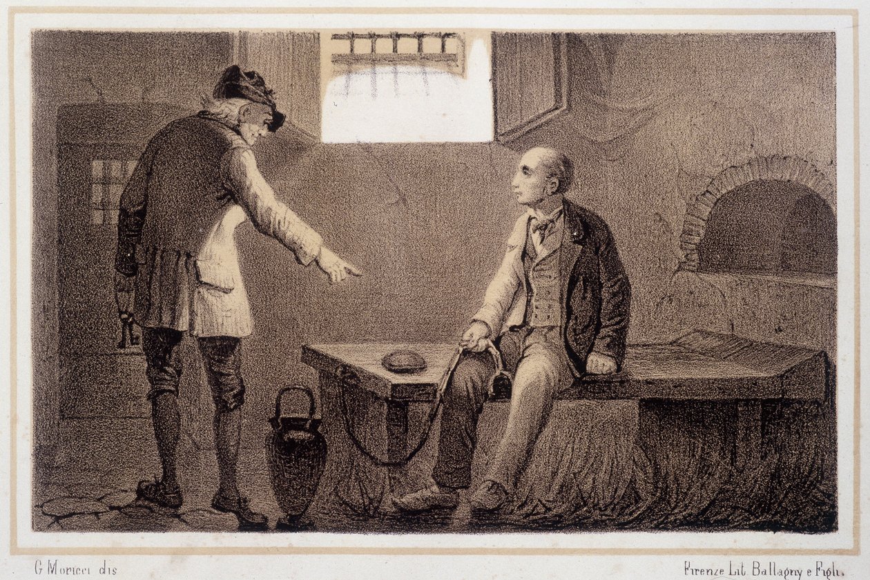 Silvio Pellico (1789 - 1854) transferido para a fortaleza de Spielberg (Spilberk) - na "Storia d