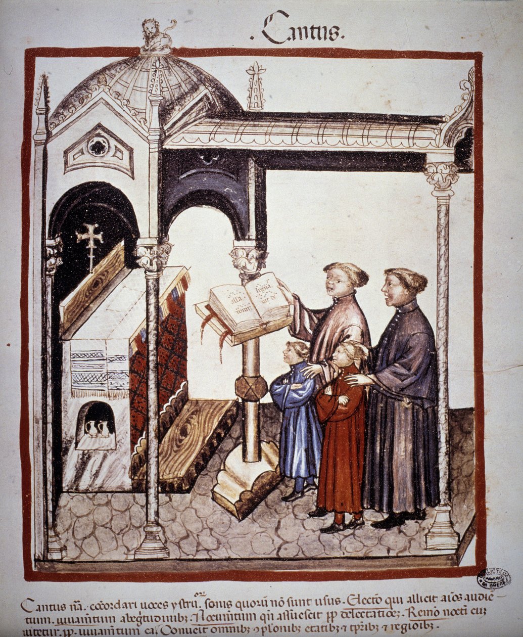 Canto (uma família cantando em uma igreja) - em "Tacuinum Sanitatis" do século XIV. B.N., Viena. de Unknown artist
