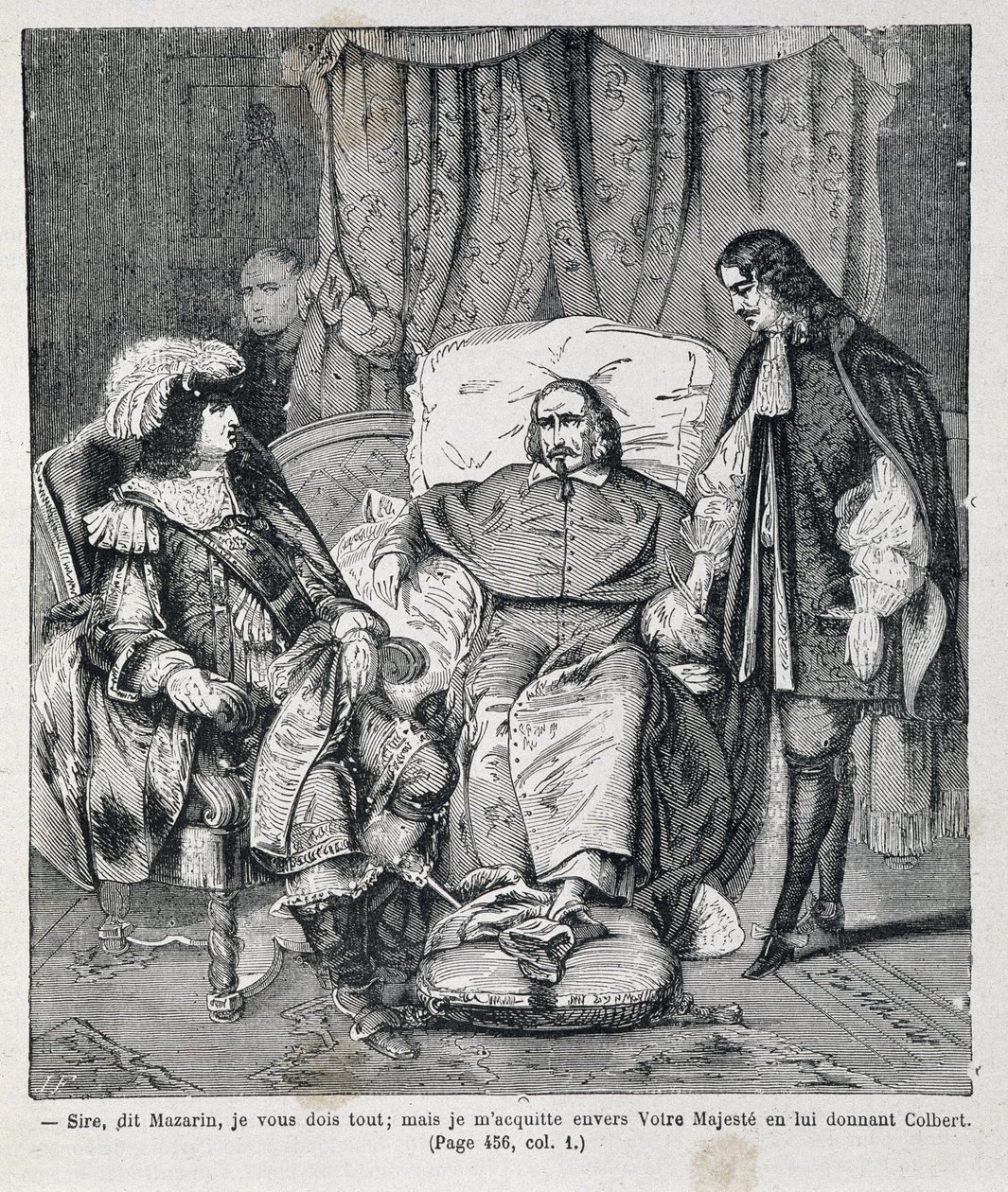 Majestade, disse Mazarin, "Eu lhe devo tudo: mas eu pago a Vossa Majestade dando-lhe Colbert." O Cardeal Jules Mazarin (Giulio Raimondo Mazzarino ou Mazarino) (1602-1661) apresenta Jean Baptiste (Jean-Baptiste) Colbert (1619-1683) a Luís XIV (1638-1715) Il de Unknown artist