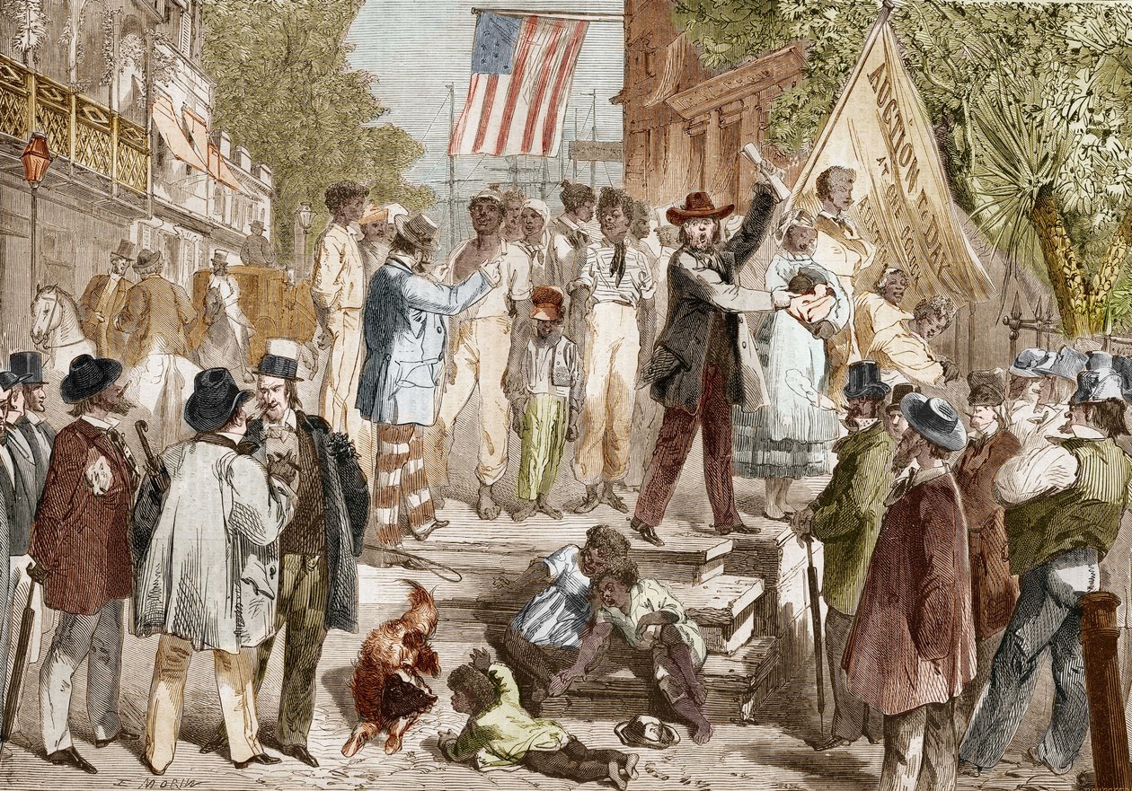 Venda de escravos a Richmond, nos Estados Unidos, em 1864. de Unknown artist