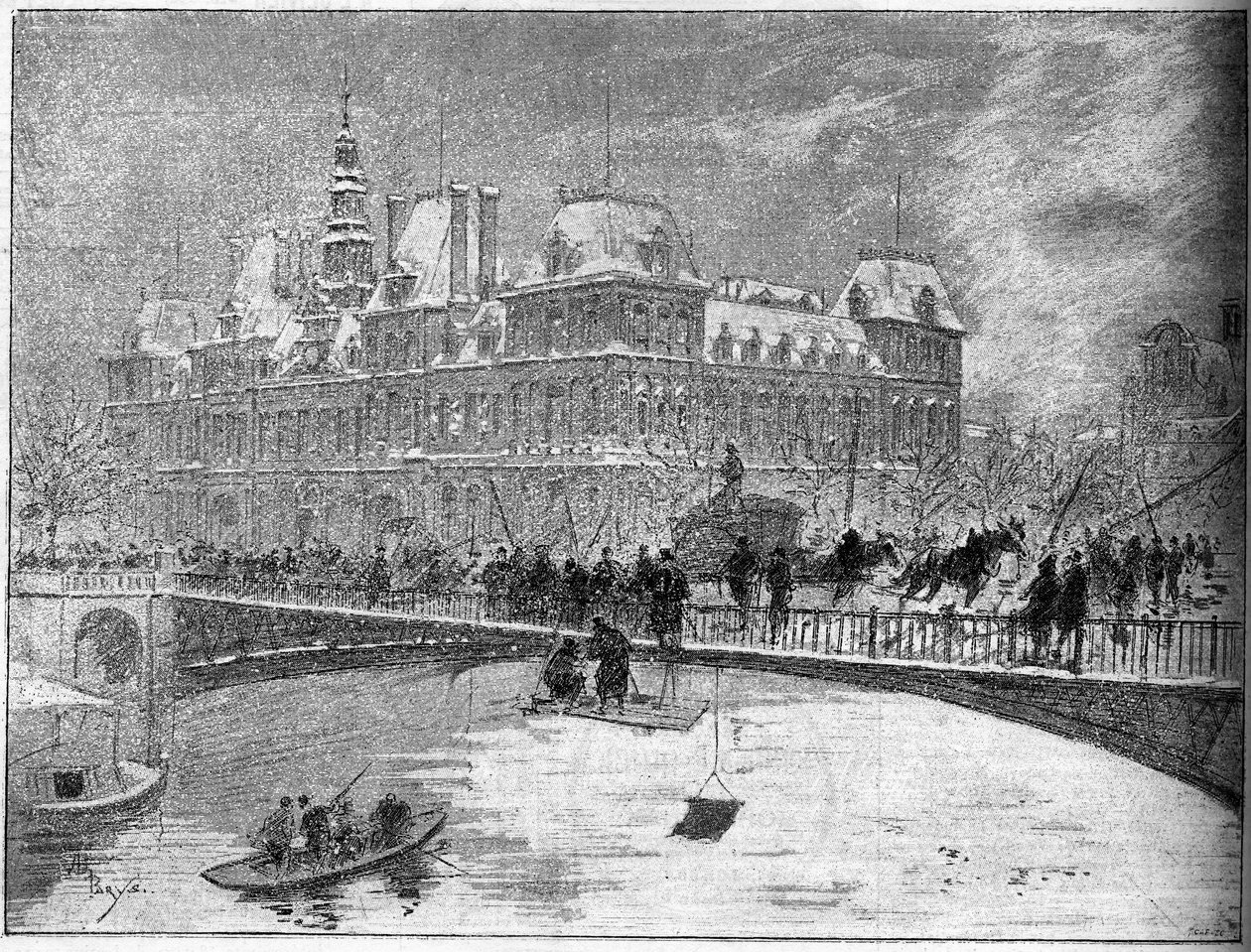 Desabamento da ponte de Arcole, em Paris, em 1888. de Unknown artist