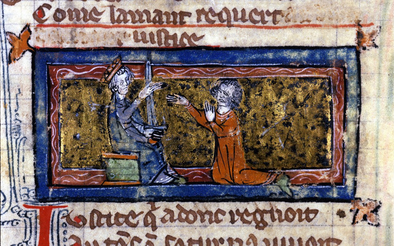 Amolecimento de um cavaleiro pelo Senhor. Manuscrito do século XIII. de Unknown artist