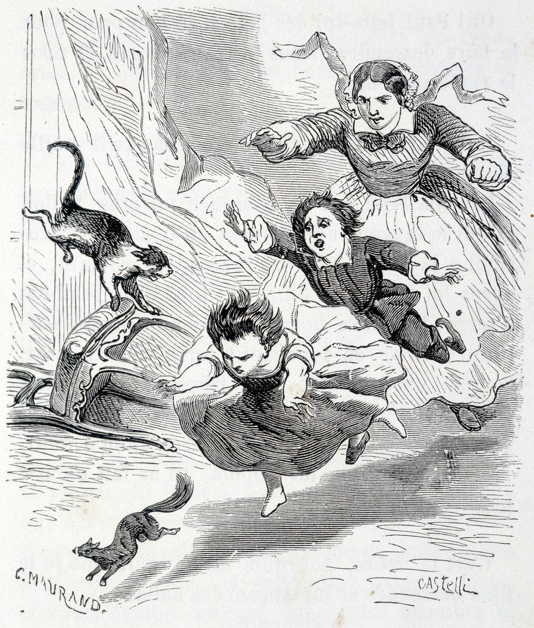 Sophie e o esquilo - em "As desgraças da Sophie" pela Condessa de Ségur, Hachette de Unknown artist
