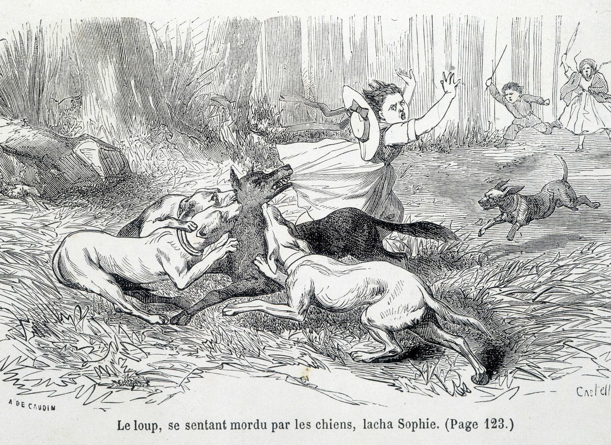 Sophie e o lobo - em "As desgraças da Sophie" pela Condessa de Ségur, Hachette de Unknown artist