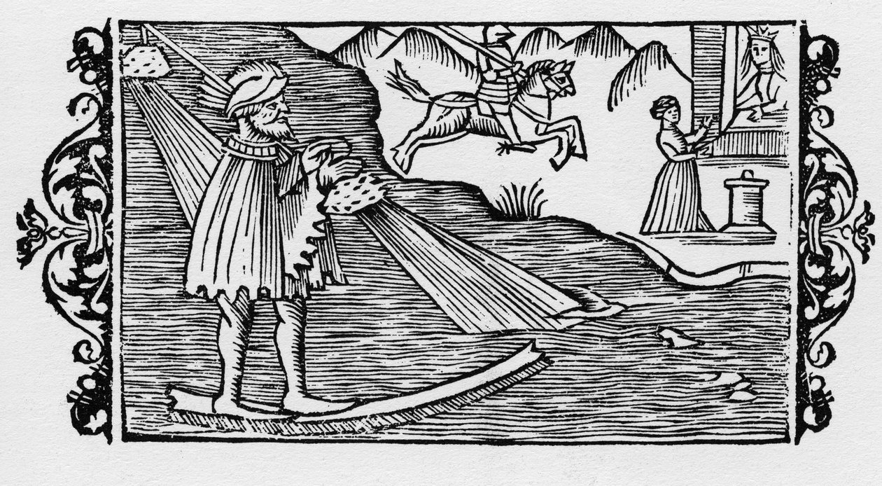 Feiticeiro atravessando o mar através de uma sortilha - in "Historia de Gentibus Septentrionalibus" de Olaus Magnus, Roma 1555. de Unknown artist