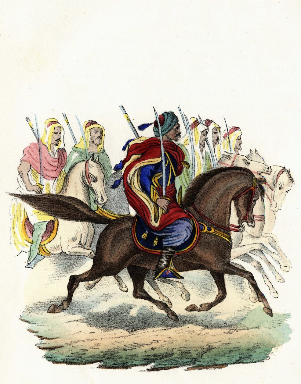 Spahis, um corpo de cavalaria indígena do exército francês de África, composto principalmente de cavaleiros árabes, formado para as províncias de Argel em 1834, Bone em 1835 e Oran em 1836. Em "Storia d