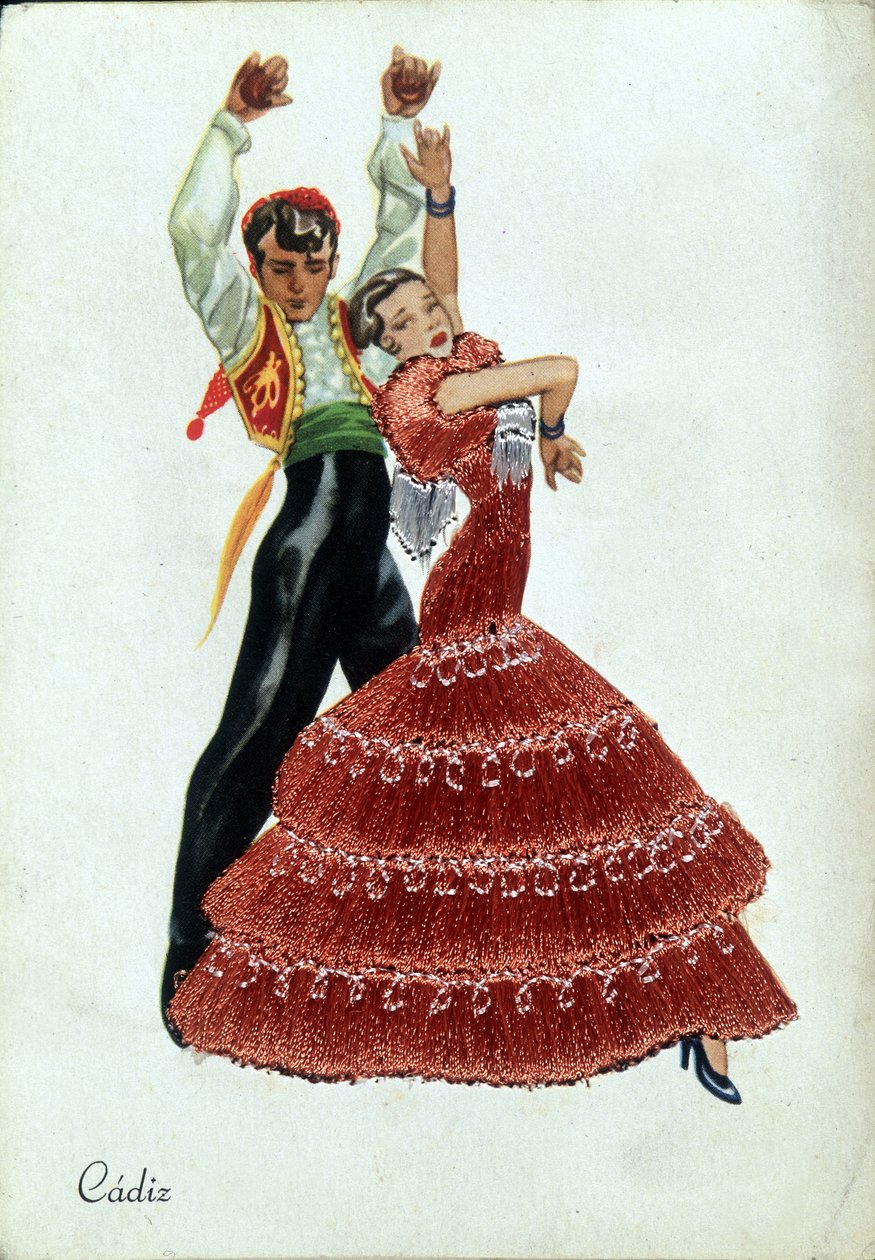 Dançarinos espanhóis de flamenco com roupas tradicionais. de Unknown artist