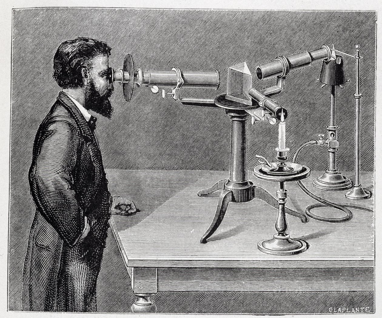 Espectroscópio para comparar os espectros dos elementos terrestres com os dos corpos celestes de Unknown artist