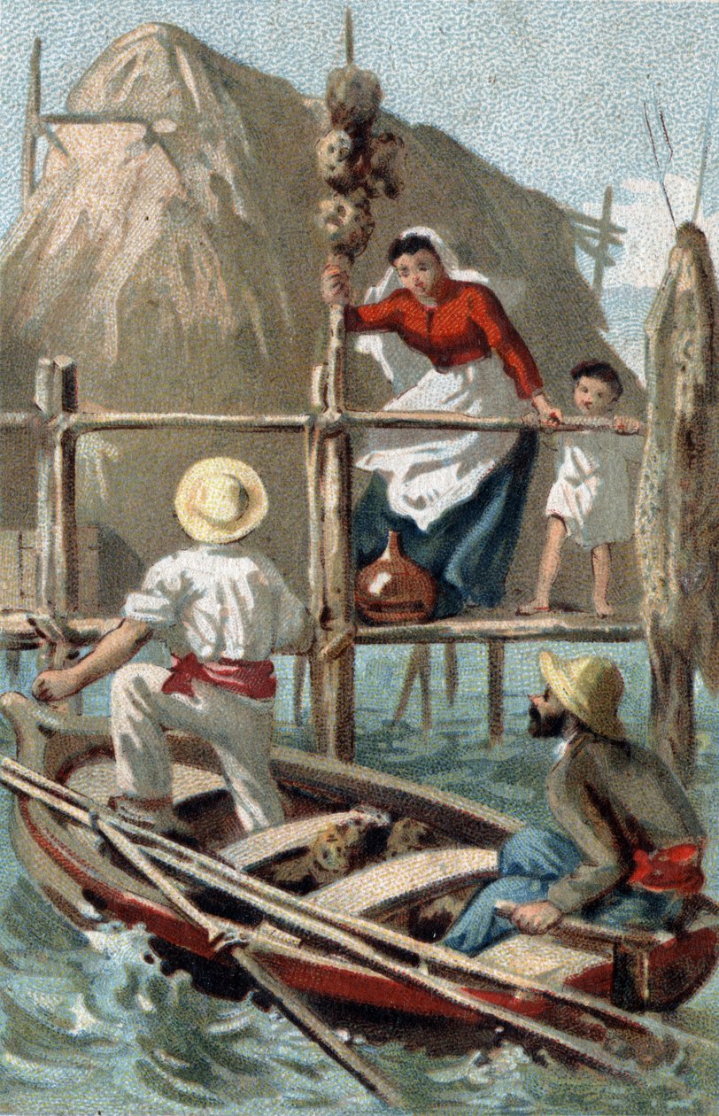 Os pescadores de esponja em Cuba. Cromolitografia do final do século XIX. de Unknown artist