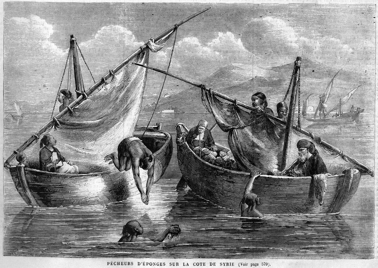Os pescadores de esponja na costa síria em 1867 de Unknown artist