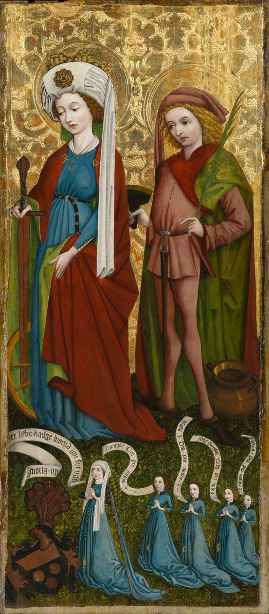 Santa Catarina e São Vito com Anna von Freiberg e suas filhas, por volta de 1450 (tempera e óleo no painel) de Unknown artist