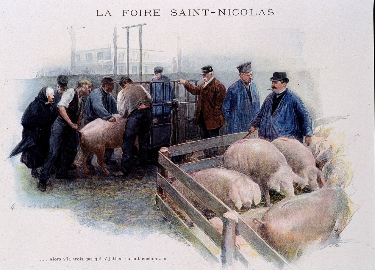 Feira de São Nicolau: Mercado de Porcos na Bretanha de Unknown artist