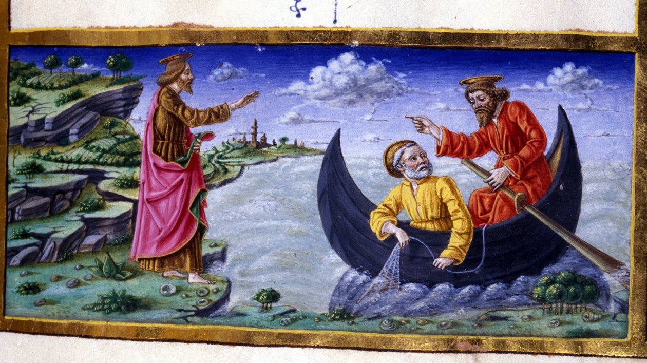São Pedro: A pesca no Lago Tiberíades. Miniatura do século XV. Milão, Biblioteca Trivulziana. de Unknown artist
