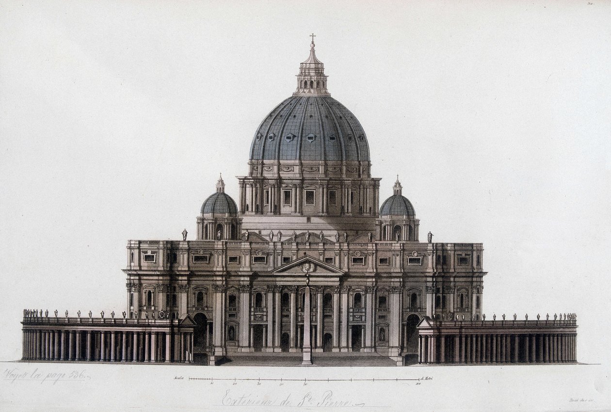 Basílica de São Pedro em Roma ao Vaticano (San Pietro no Vaticano). Em "O traje antigo e moderno" 1819-1820, de Jules Ferrario. de Unknown artist