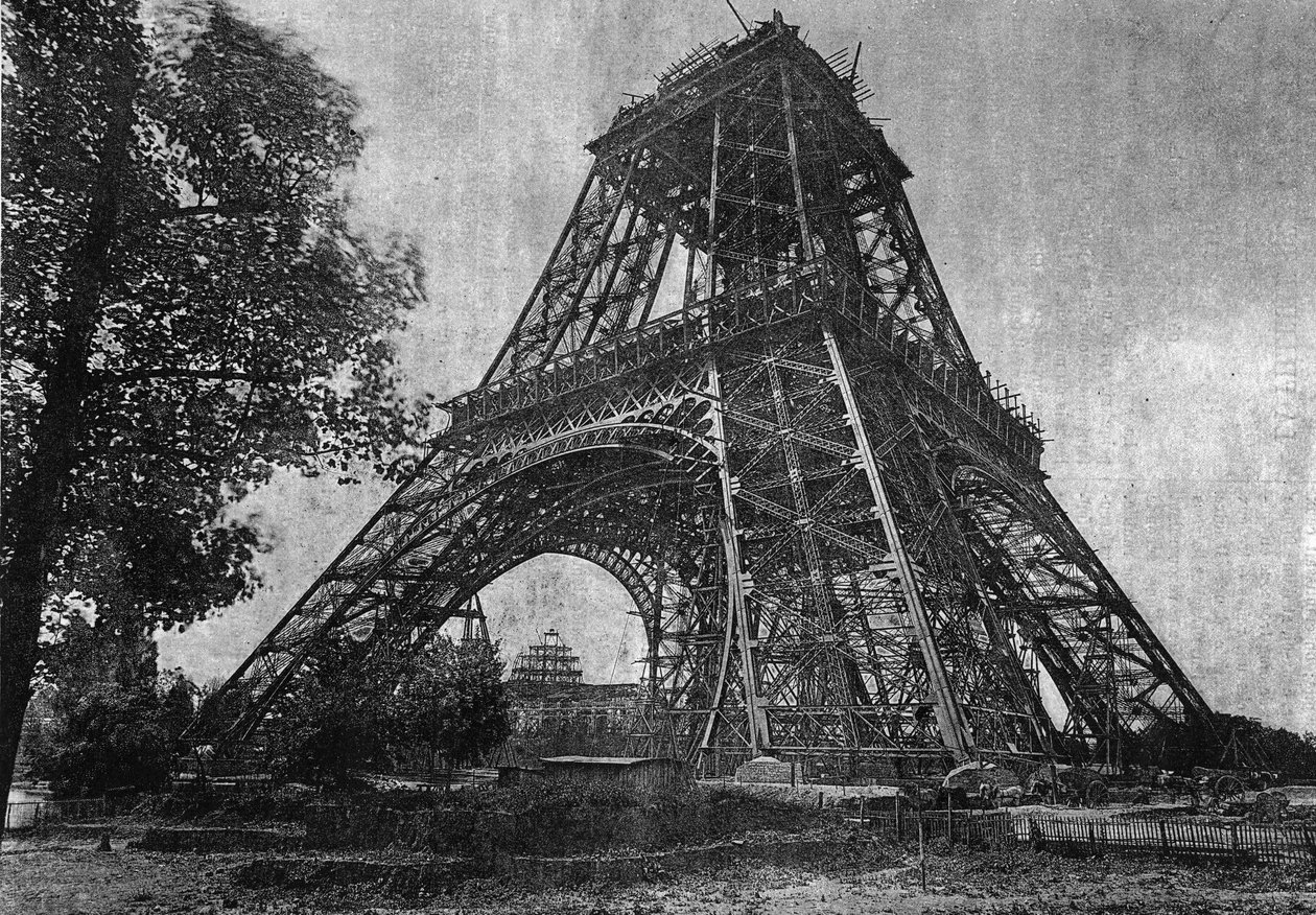 Estado da Torre Eiffel em julho de 1888 no "jornal da Juventude "de 1888. de Unknown artist