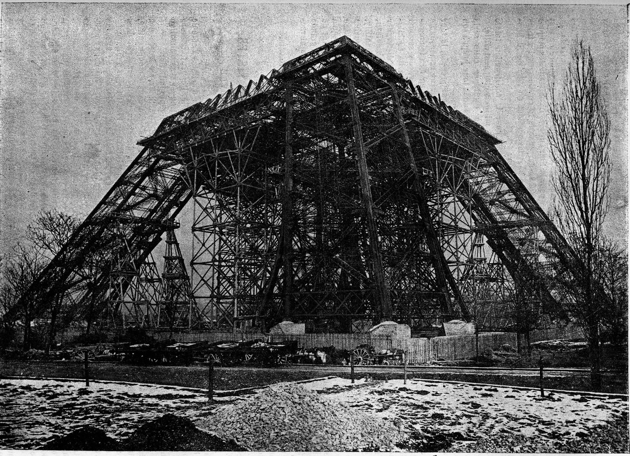 Estado da construção da Torre Eiffel em Paris no início de março de 1888, Gravação na revista "la jeunesse". de Unknown artist