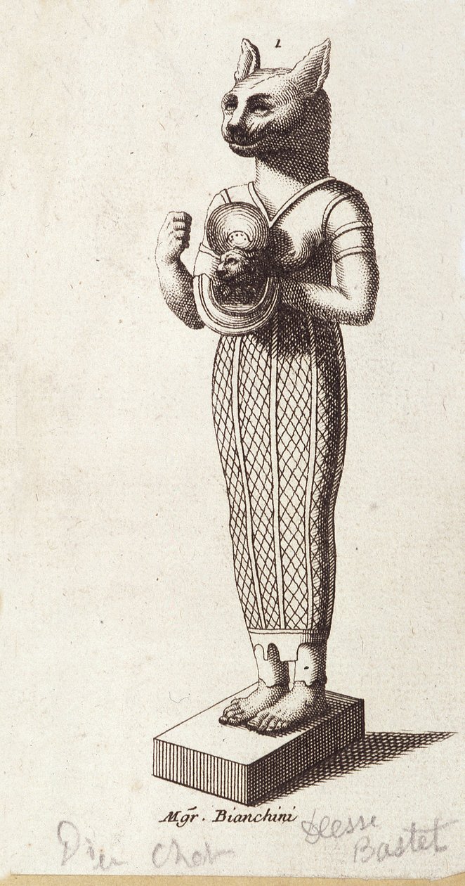Estátua da Deusa da Dança, Bastet cabeça de gato (Egipto Antigo). deusa da religião egípcia antiga, de Unknown artist