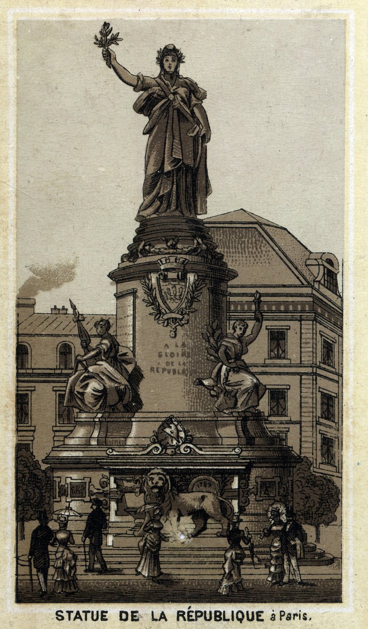 Estátua da República, Place de la Republique em Paris. Cromolitografia do final do século XIX. de Unknown artist