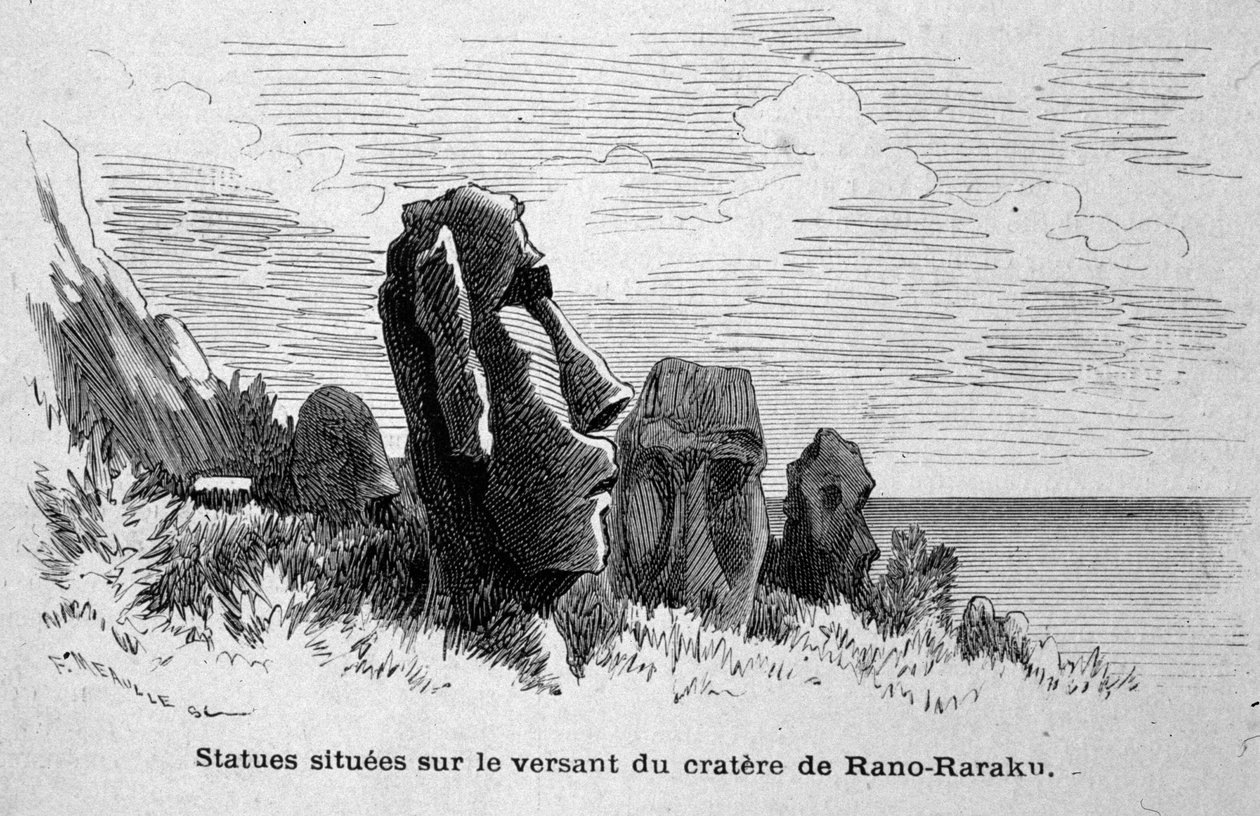 Estátuas localizadas na Ilha de Páscoa (Rapa Nui), Polinésia. de Unknown artist