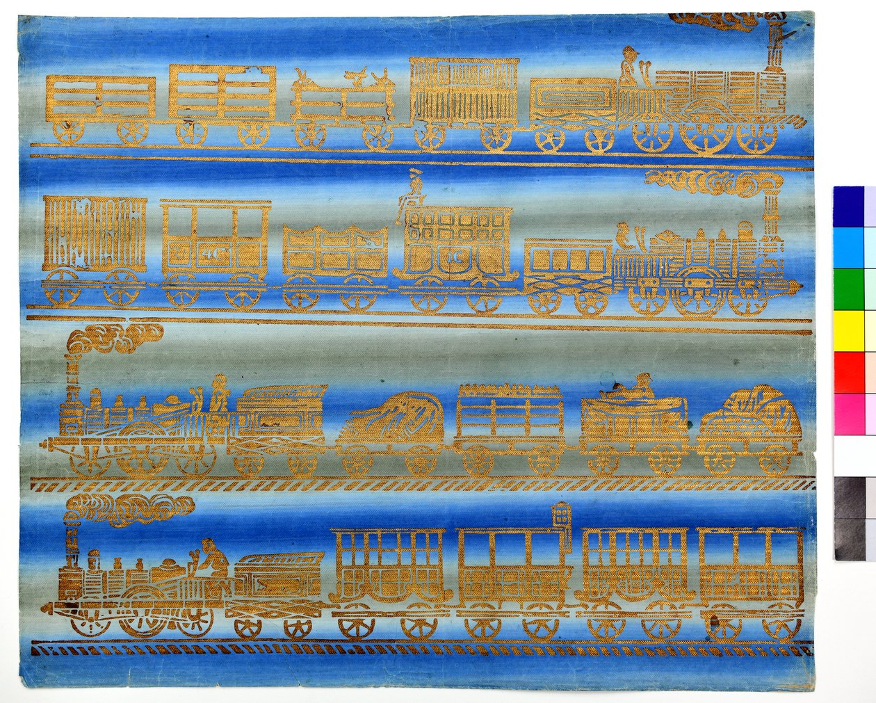 Locomotivas a vapor, c.1850 (xilogravura sobre papel de encadernação) de Unknown artist