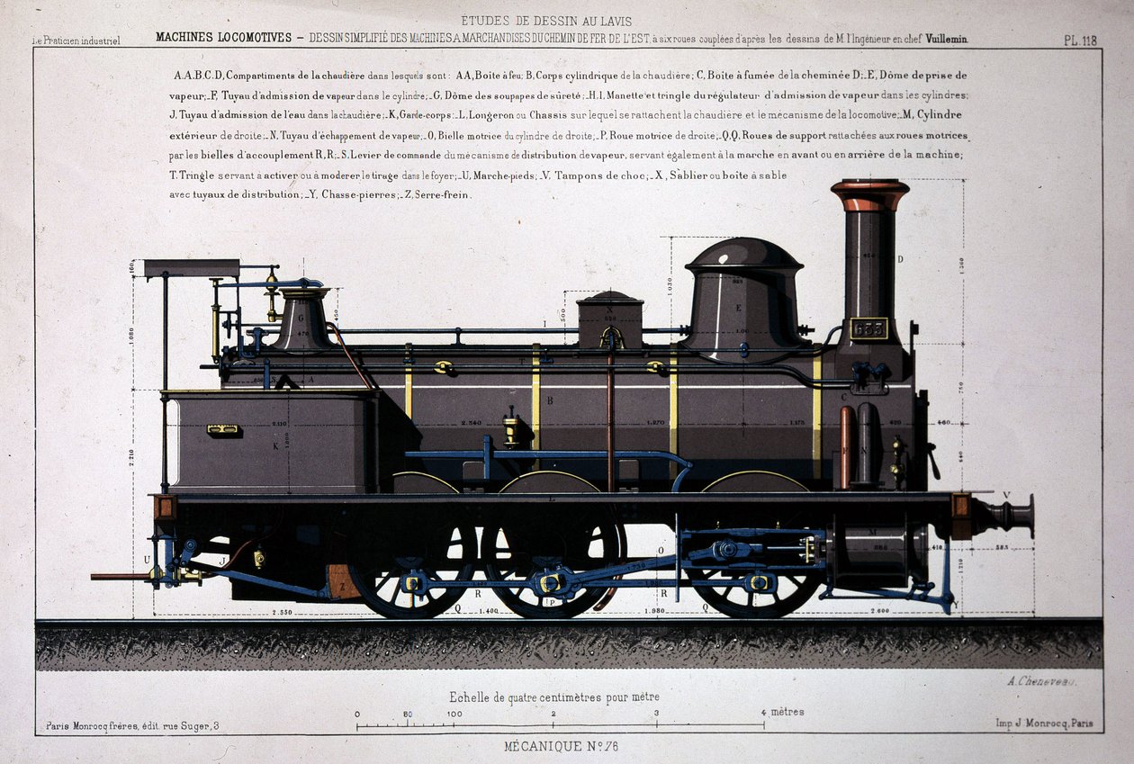 Locomotiva a vapor - desenho na lavagem de Unknown artist