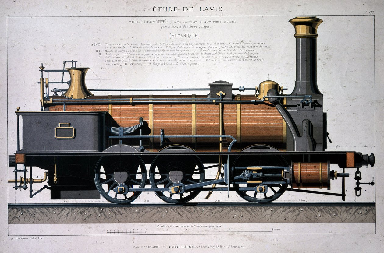 Locomotiva a vapor - desenho na lavagem de Unknown artist
