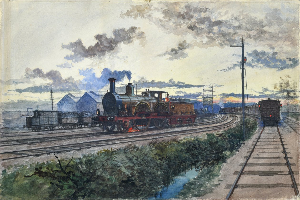 Locomotiva a vapor, c.1870 (aguarela sobre papel) de Unknown artist