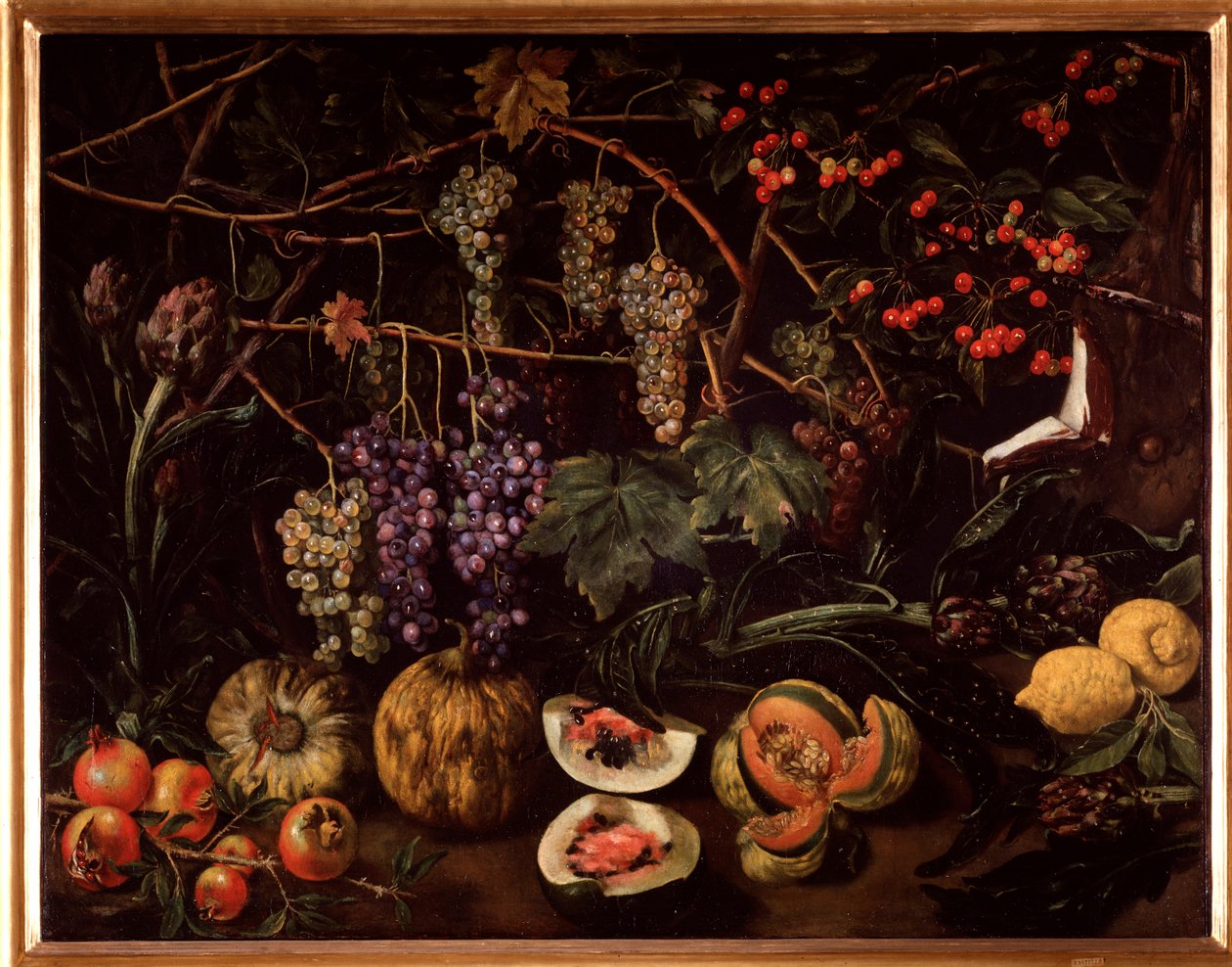 Natureza morta com uvas e abóboras (pintura de Unknown artist