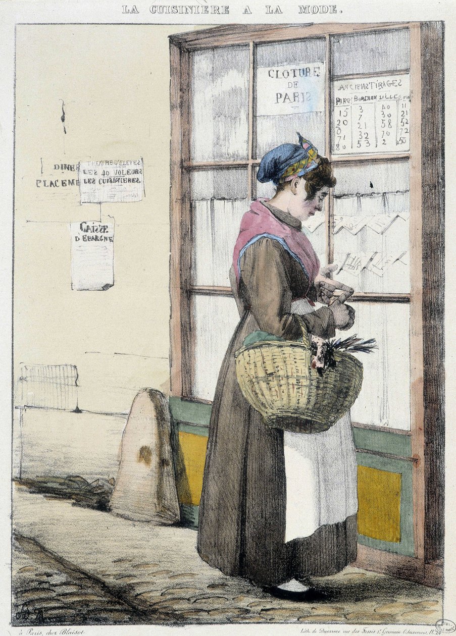 Fogão com dinheiro para compras - gravura de Unknown artist