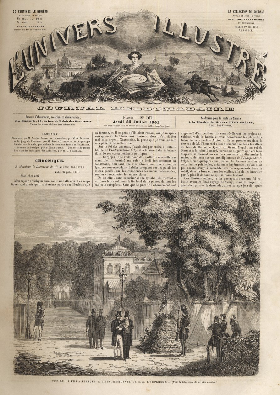 Vivenda de Strauss em Vichy - vivenda de Strauss uma residência de Vichy do Imperador Napoleão III (1808-1873) - o ilustre universo de 1861 de Unknown artist