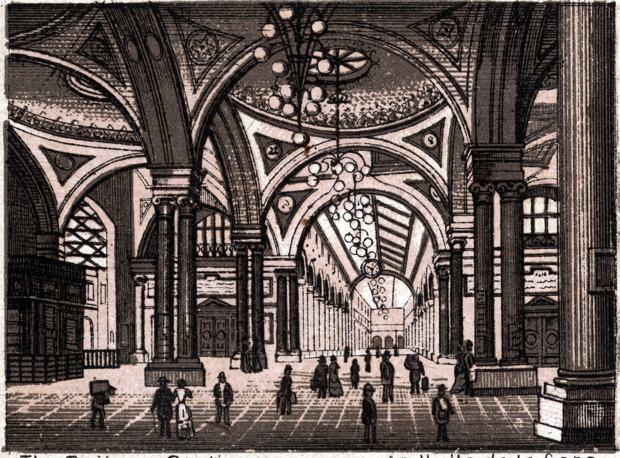Stuttgart, Alemanha: vista do salão da estação ferroviária. em "O mundo ilustra 168 vistas" Sem data (final do século XIX) de Unknown artist