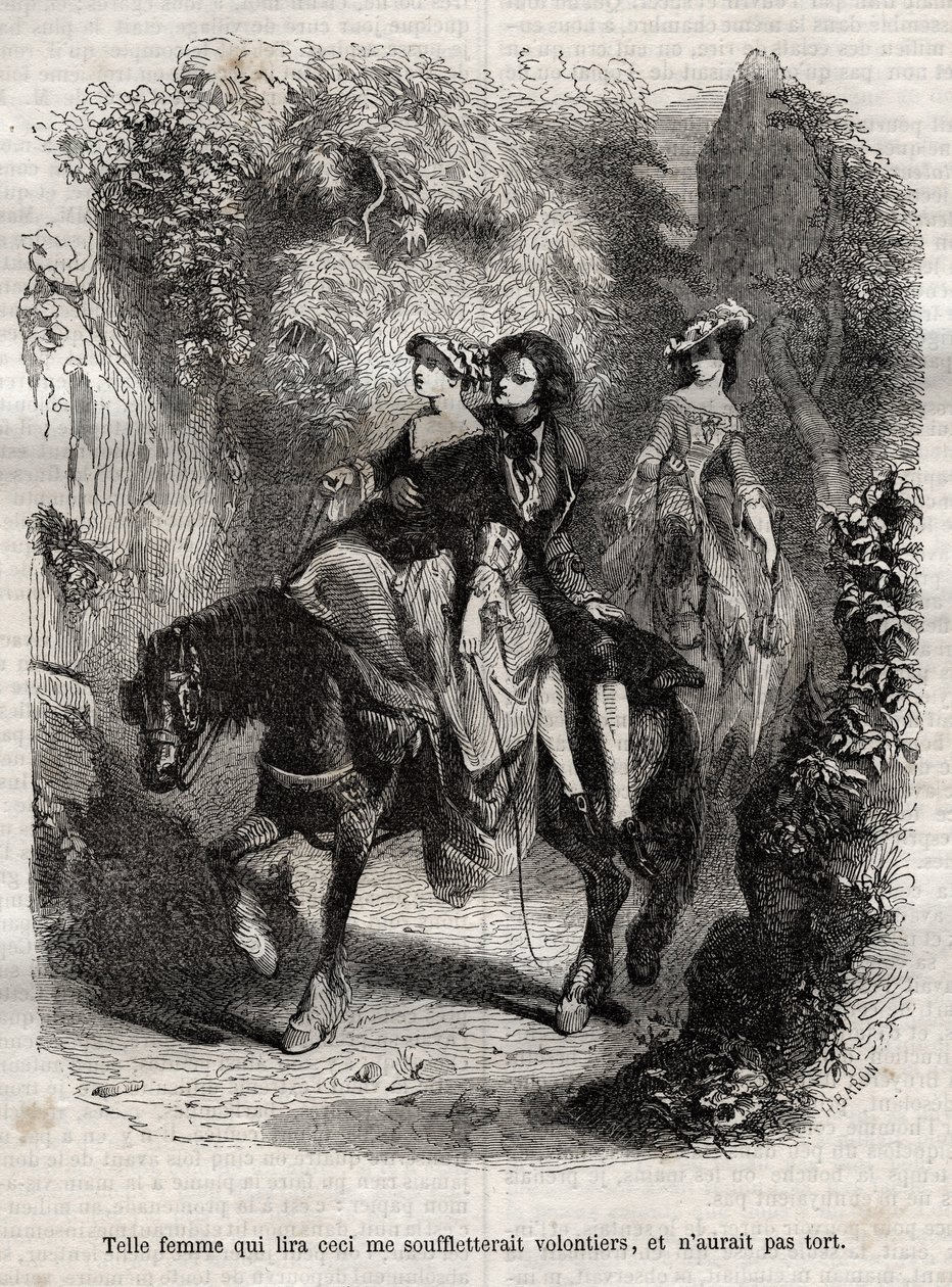 Uma mulher assim que lesse isto me chuparia de bom grado, e não estaria errada. - Ilustração para as "confissões" de Jean-Jacques (Jean Jacques) Rousseau (1712-1778) - gravura de 1849 de Unknown artist