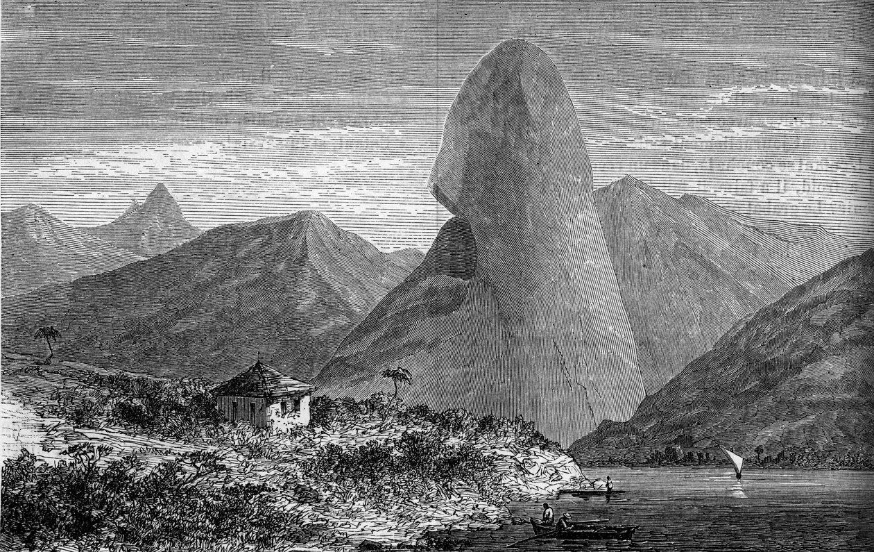 Pão de açúcar, perto do Rio de Janeiro, Brasil. Gravura no "Le Journal de la jeunesse". de Unknown artist