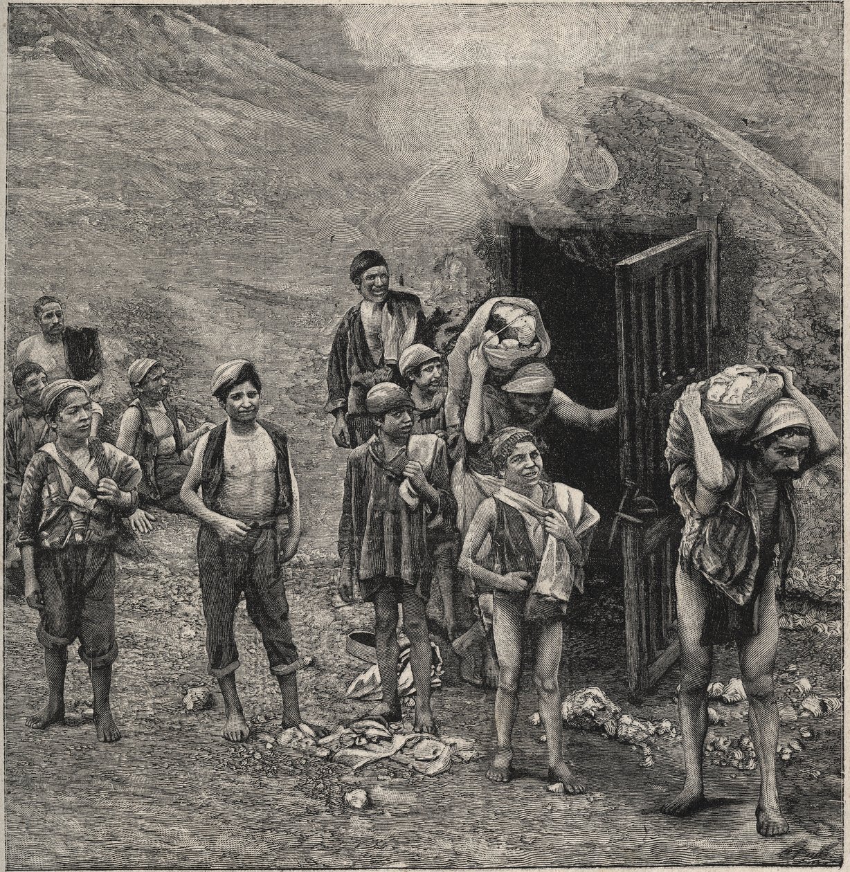 Mineração de enxofre (Zolfara) na Sicília, desenho de Unknown artist