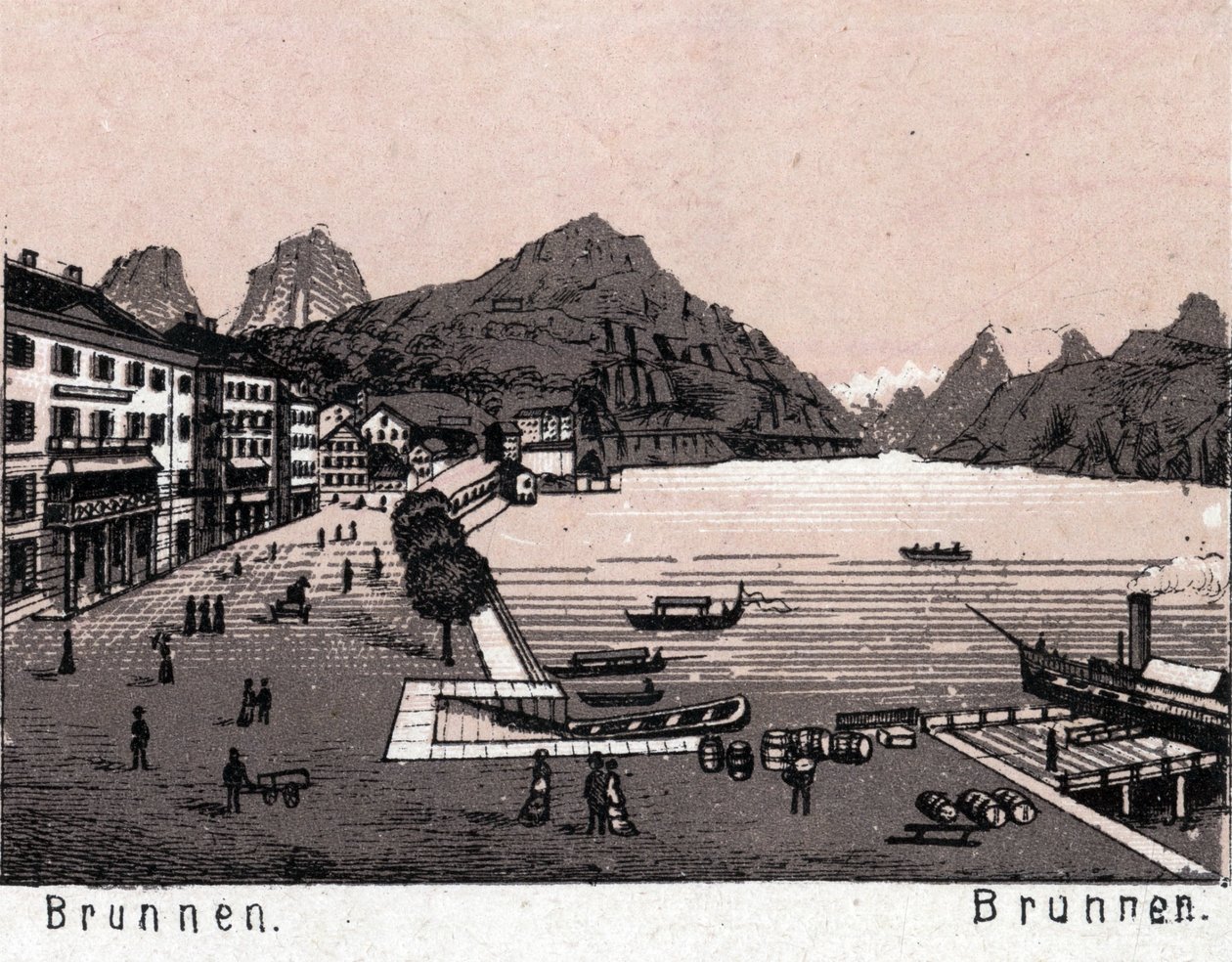 Suíça: vista da cidade de Brunnen. em "O mundo ilustra 168 vistas" Sem data (final do século XIX) de Unknown artist