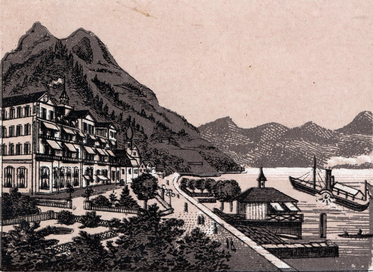 Suíça: vista da cidade de Gersau. em "O mundo ilustra 168 vistas" Sem data (final do século XIX) de Unknown artist