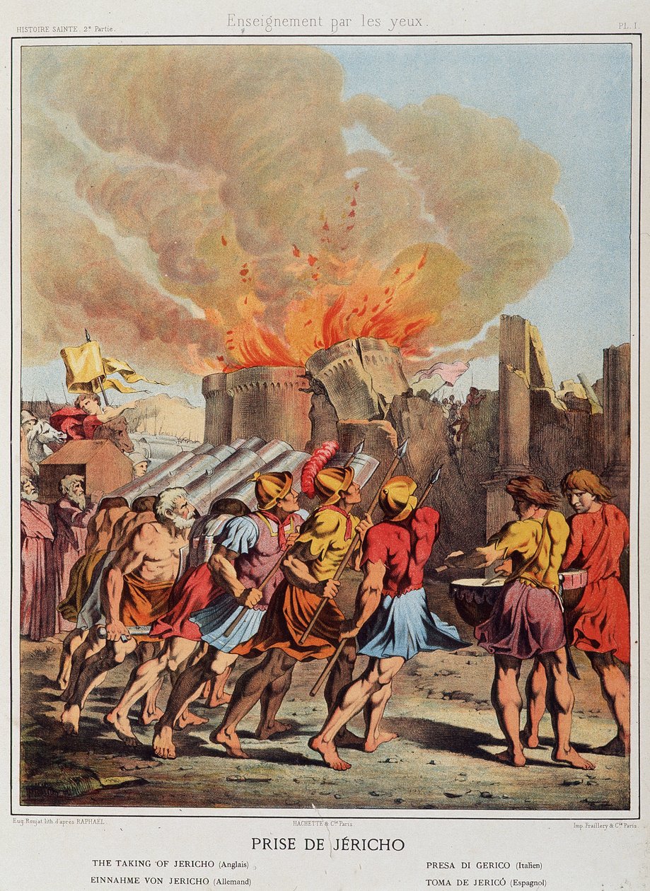 Levado Jericó (as paredes que caem) em "História Santa", ed. Hachette. de Unknown artist