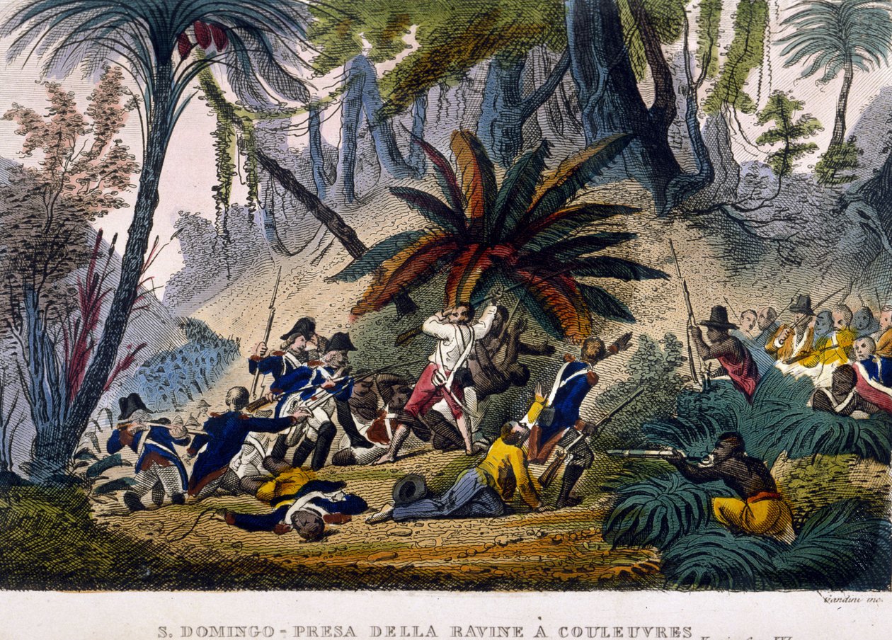 Levado de la Ravine na Reuvres em 23/02/1802. A Expedição Leclerc, que rodeia as tropas de François Dominique Toussaint, conhecida como "Toussaint-Louverture" (Toussaint Louverture de Unknown artist