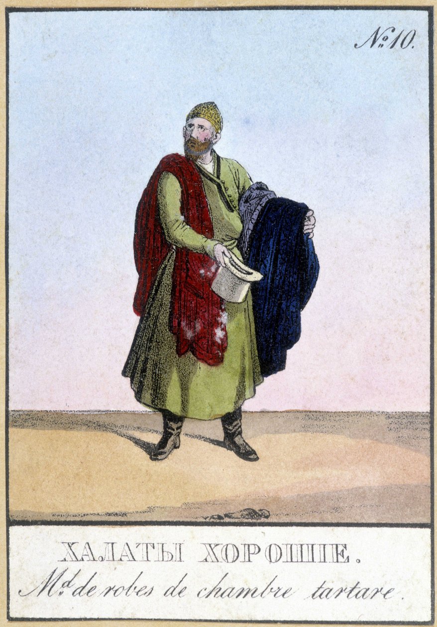 Comerciante de vestidos de tártaro na Rússia no século XIX. de Unknown artist