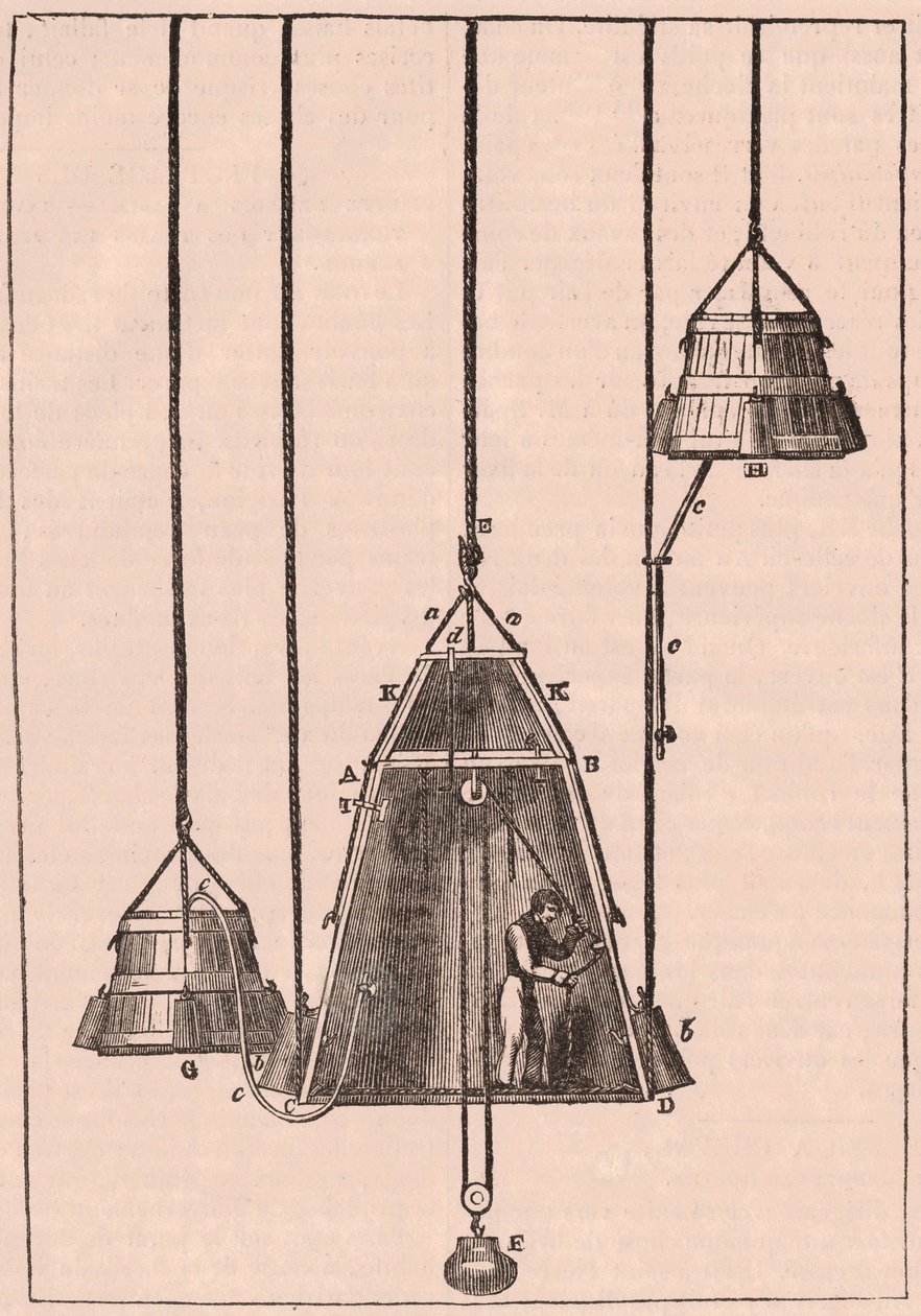 Vista seccional técnica de um sino de mergulho, c.1833 de Unknown