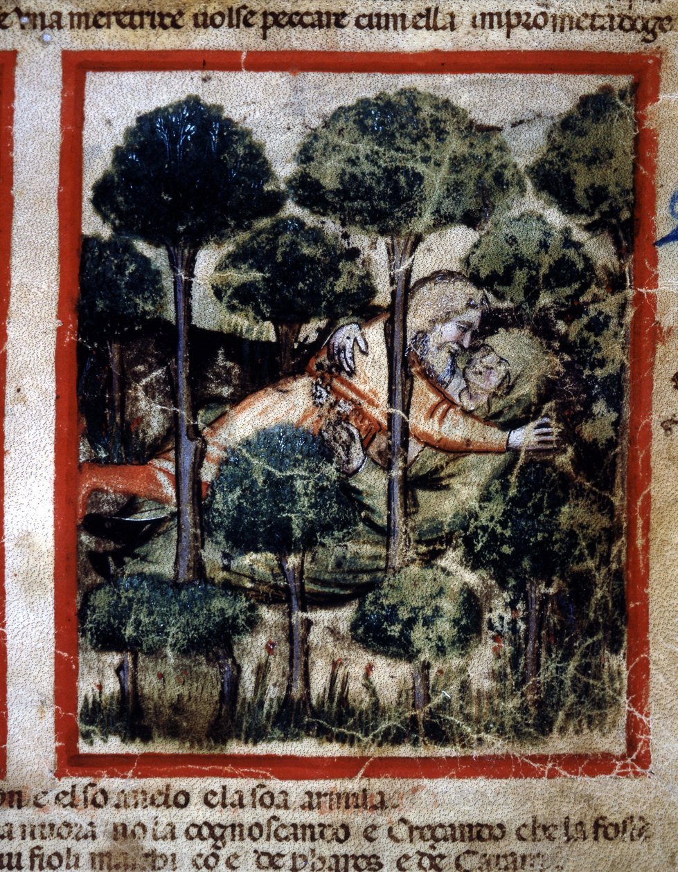 Thamar (Tamar) é possuído por Amnon (Ammon)" Miniatura tirada do códice 212 (ou códice padovano ou Bíblia de Pádua) 1390-1400 Rovigo, Accademia dei Concordi de Unknown artist