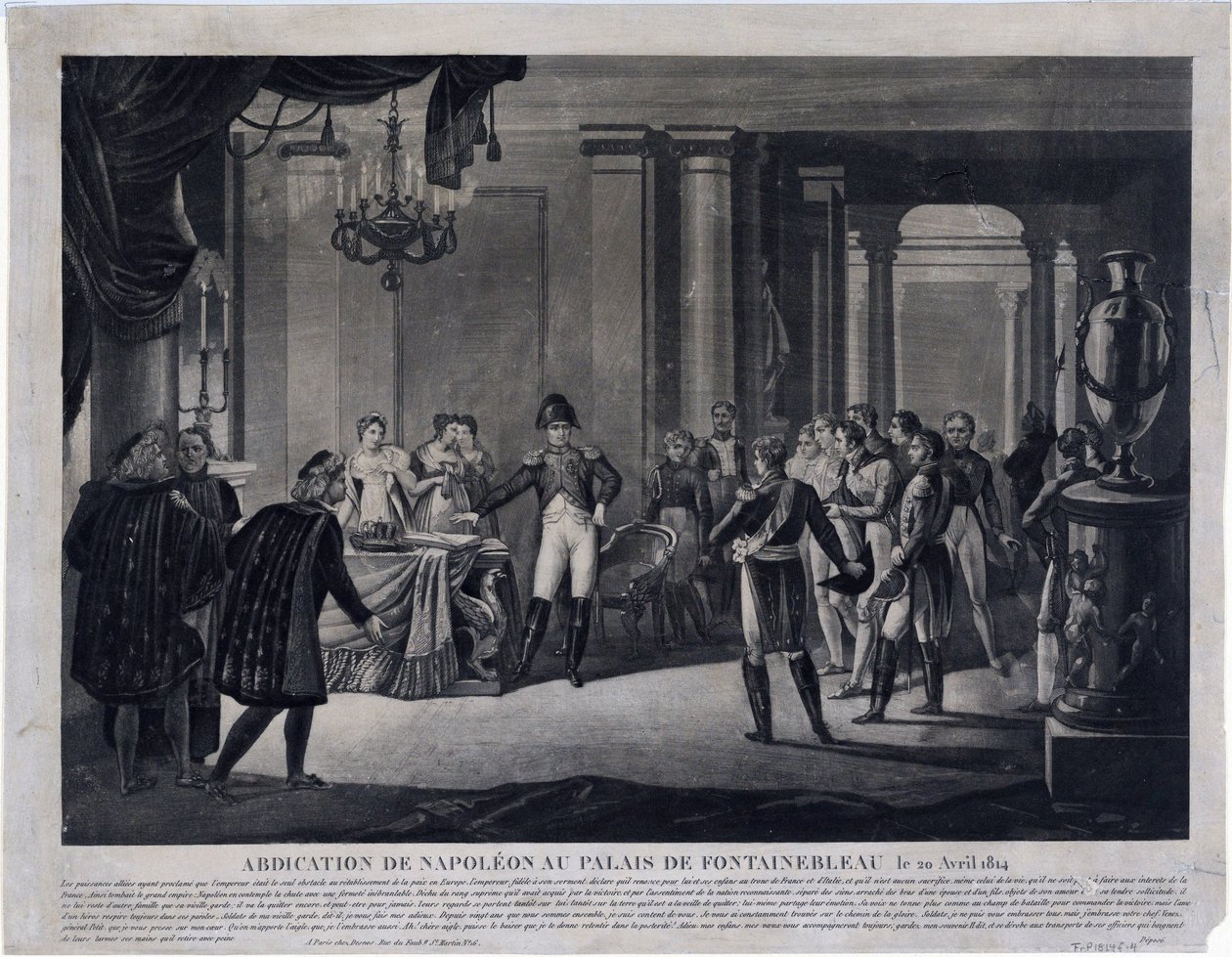 A Abdicação de Napoleão em Fontainebleau em 11 de Abril de 1814 (gravura) de Unknown artist