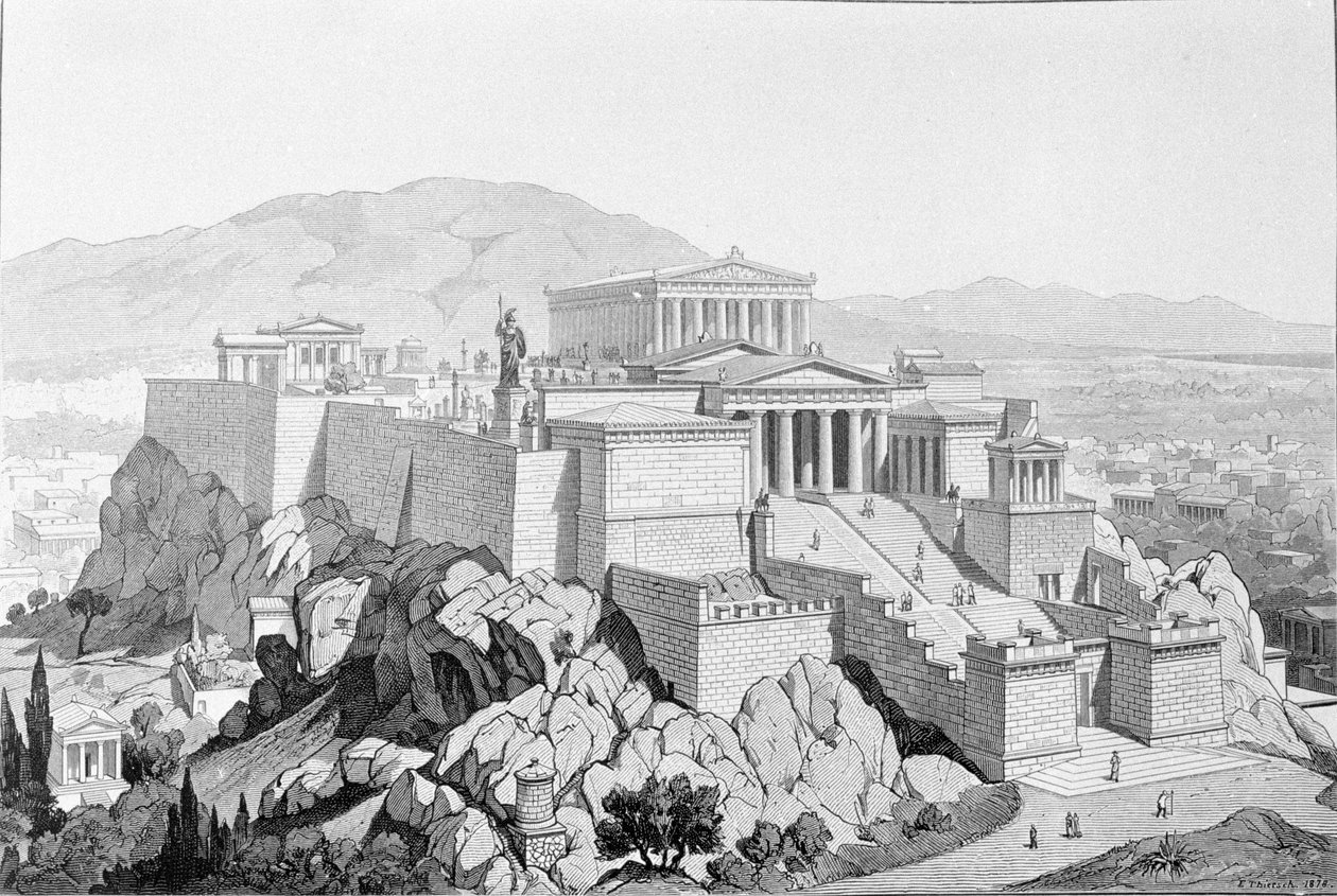 A Acrópole de Atenas. Gravura de 1861. de Unknown artist