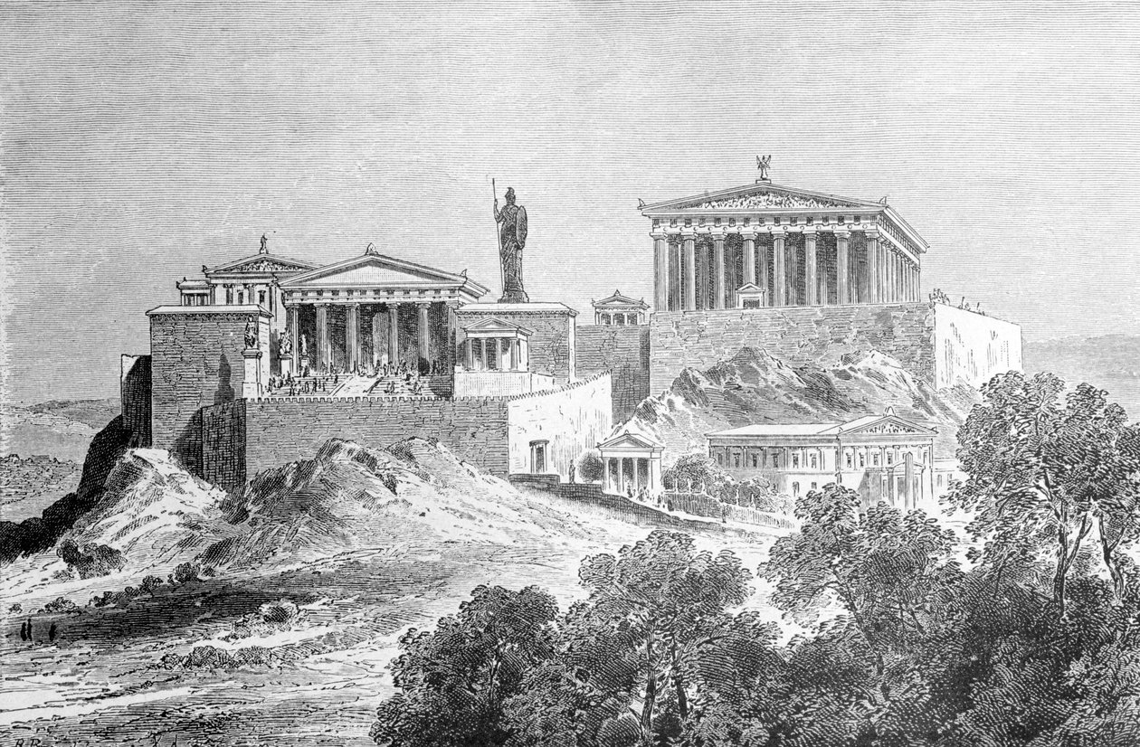 A Acrópole de Atenas. Gravura do final do século XIX. de Unknown artist