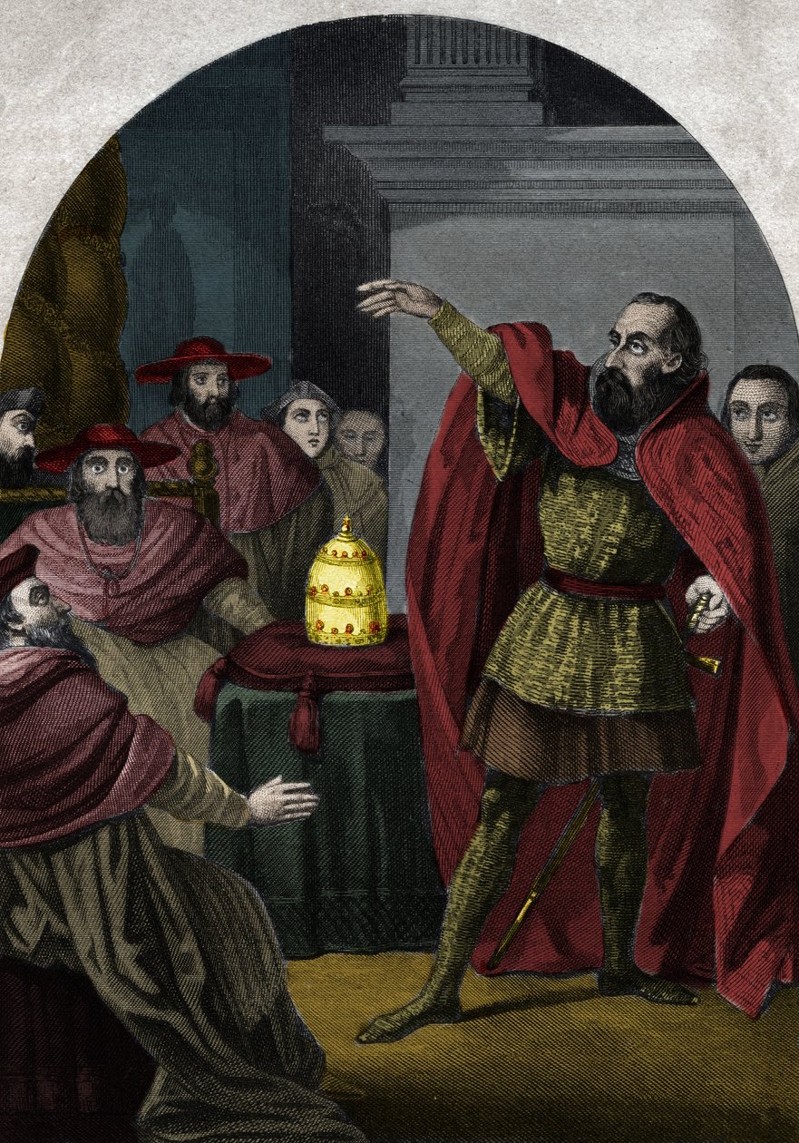 O Antipope João XXIII (Antipapa Giovanni 23) (1410-1415) (Baldassarre Cossa) foi proclamado pontífice soberano pelo Concílio de Pisa em 1410. Gravura de 1842 em "Histoire des popes" de Maurice Lachatre. Coleção privada. de Unknown artist