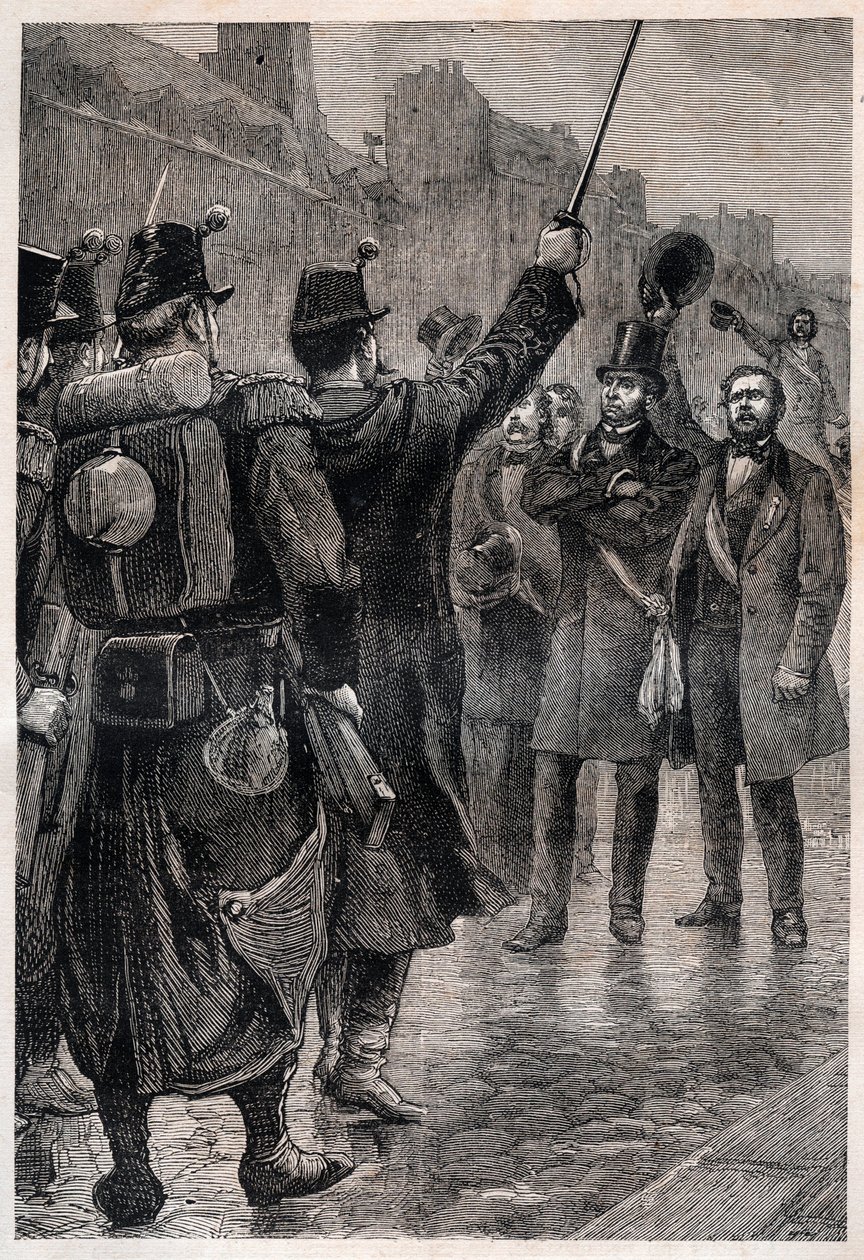 A prisão de Victor Schoelcher (1804-93) na Barricada de Saint Antoine, 4 de Dezembro de 1851 - A prisão de Victor Schoelcher (1804-93) em 4 de Dezembro de 1851 - Durante a insurreição provocada pelo golpe de estado de Louis Bonaparte (futu de Unknown artist