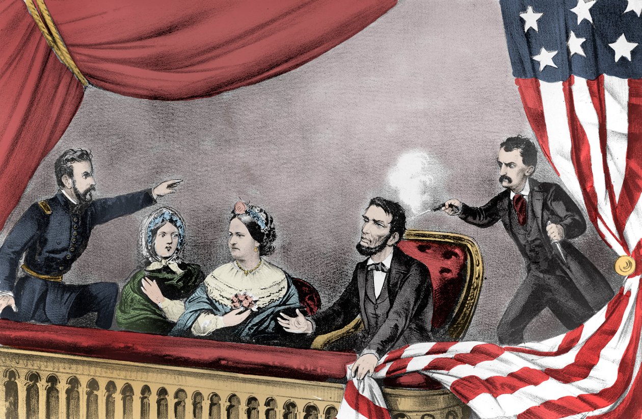 O Assassinato de Abraham Lincoln por John Wilkes Booth no Teatro Ford Washington DC 14 de abril de 1865 - Assassinato do Presidente Abraham Lincoln (1809-1865) 14 de abril de Unknown artist